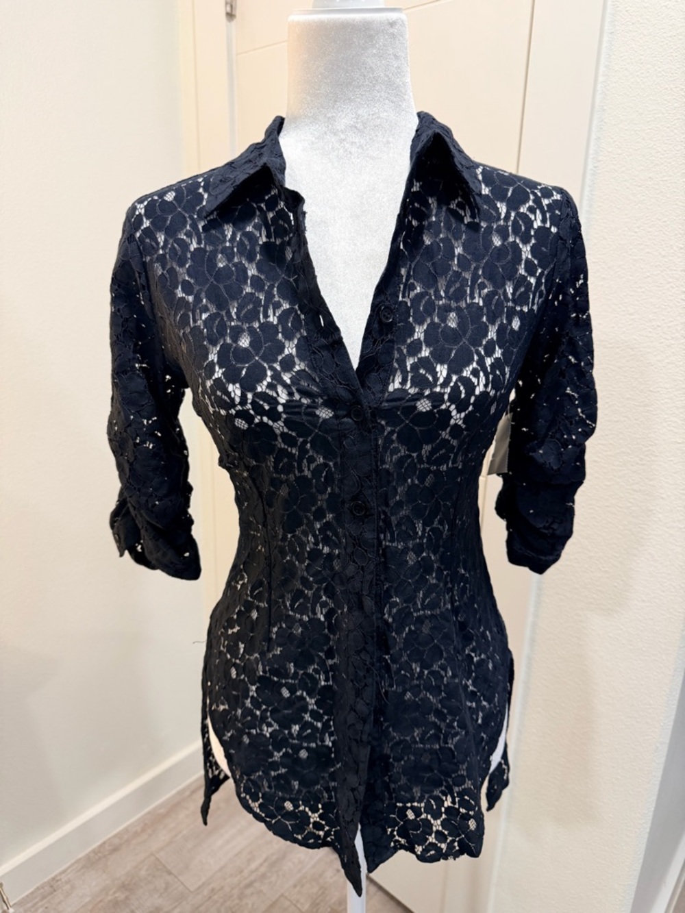 BB Dakota Black Lace Button-Front Top